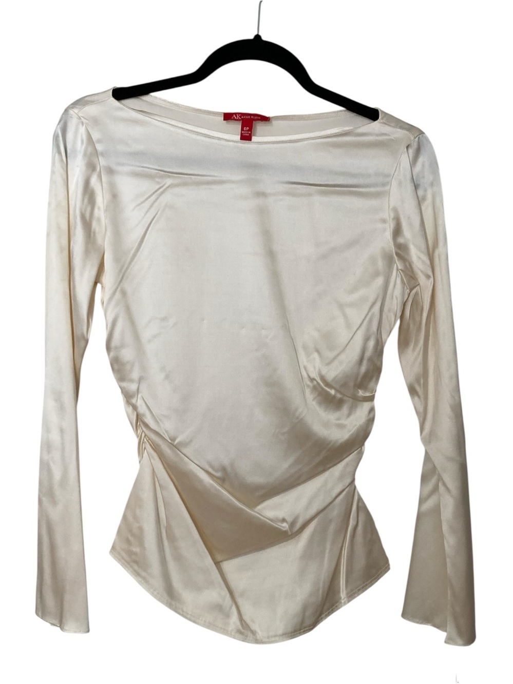 NWT Anne Klein Silk Boat Neck Long Sleeve Blouse